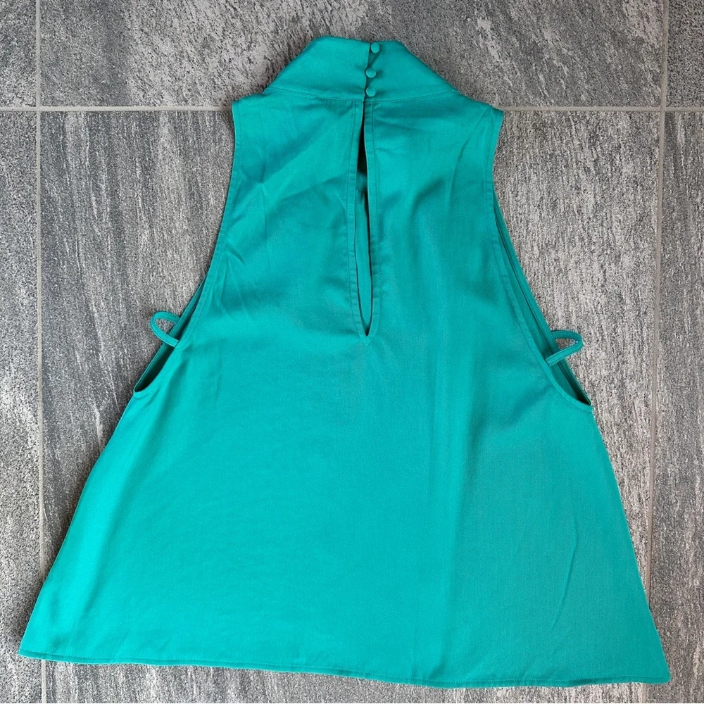 NWOT Free People Aqua “Palm Breeze” Sleeveless Blouse Mock Neck Turquoise Top XS - Picture 8 of 15